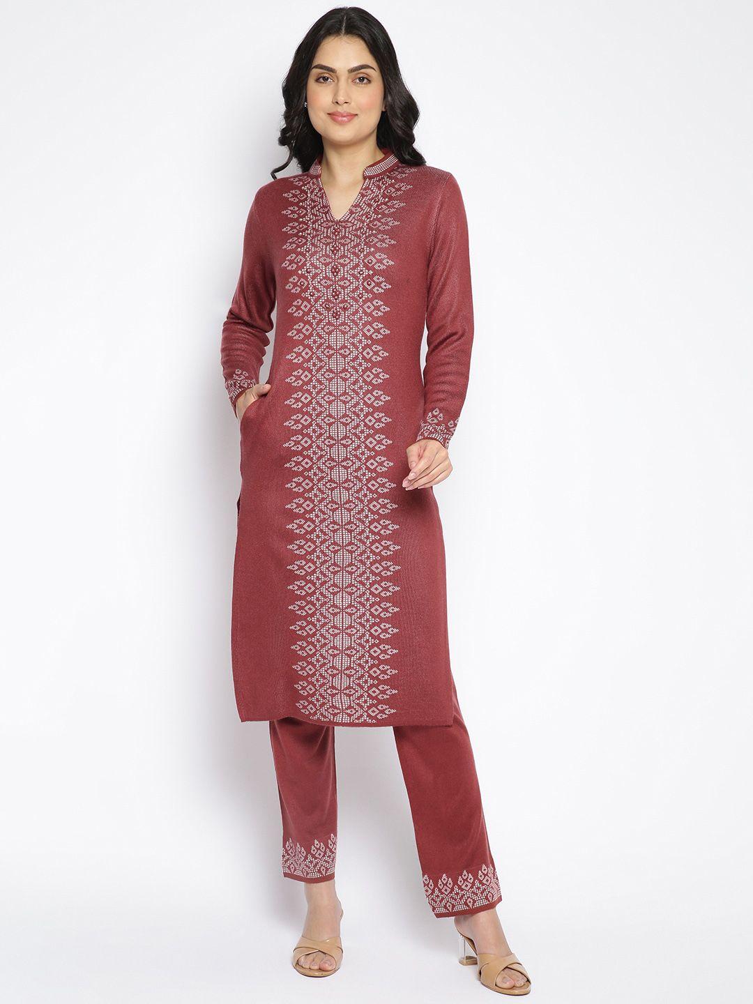 mikhad women rust orange ethnic motifs kurta with trousers