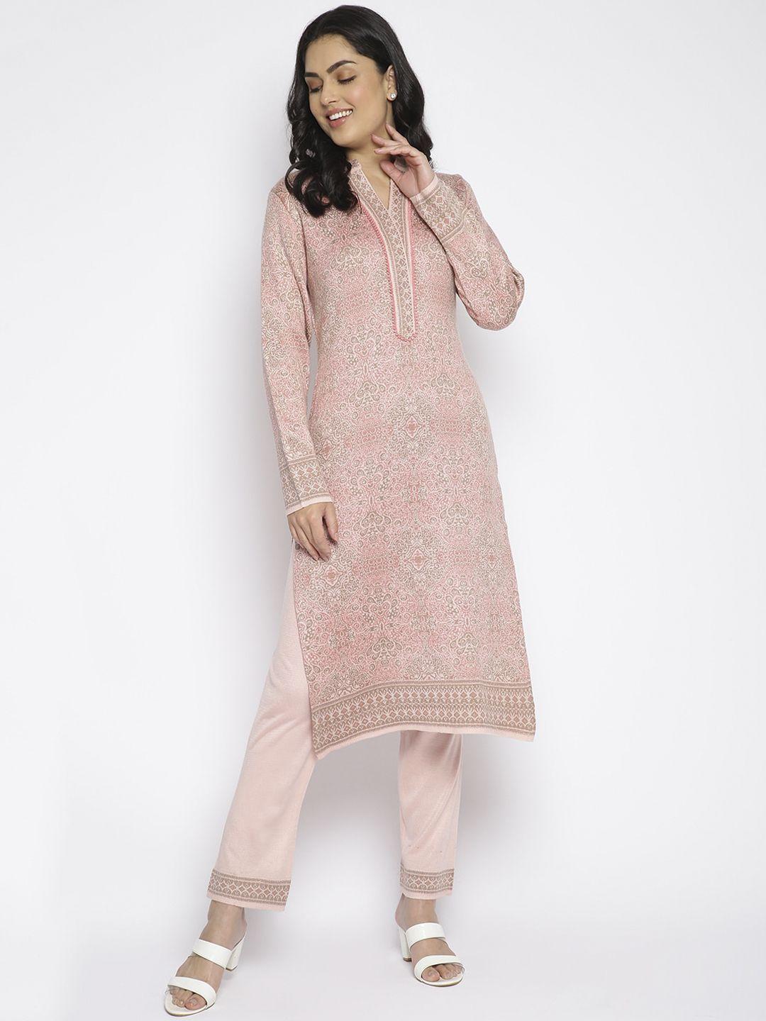 mikhad women pink ethnic motifs printed kurta with trousers