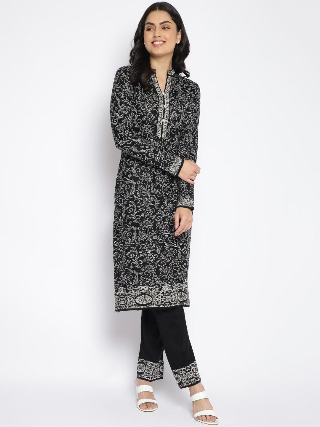 mikhad women black paisley printed kurta with trousers