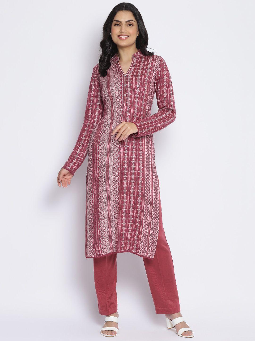 mikhad women fuchsia striped kurta with trousers