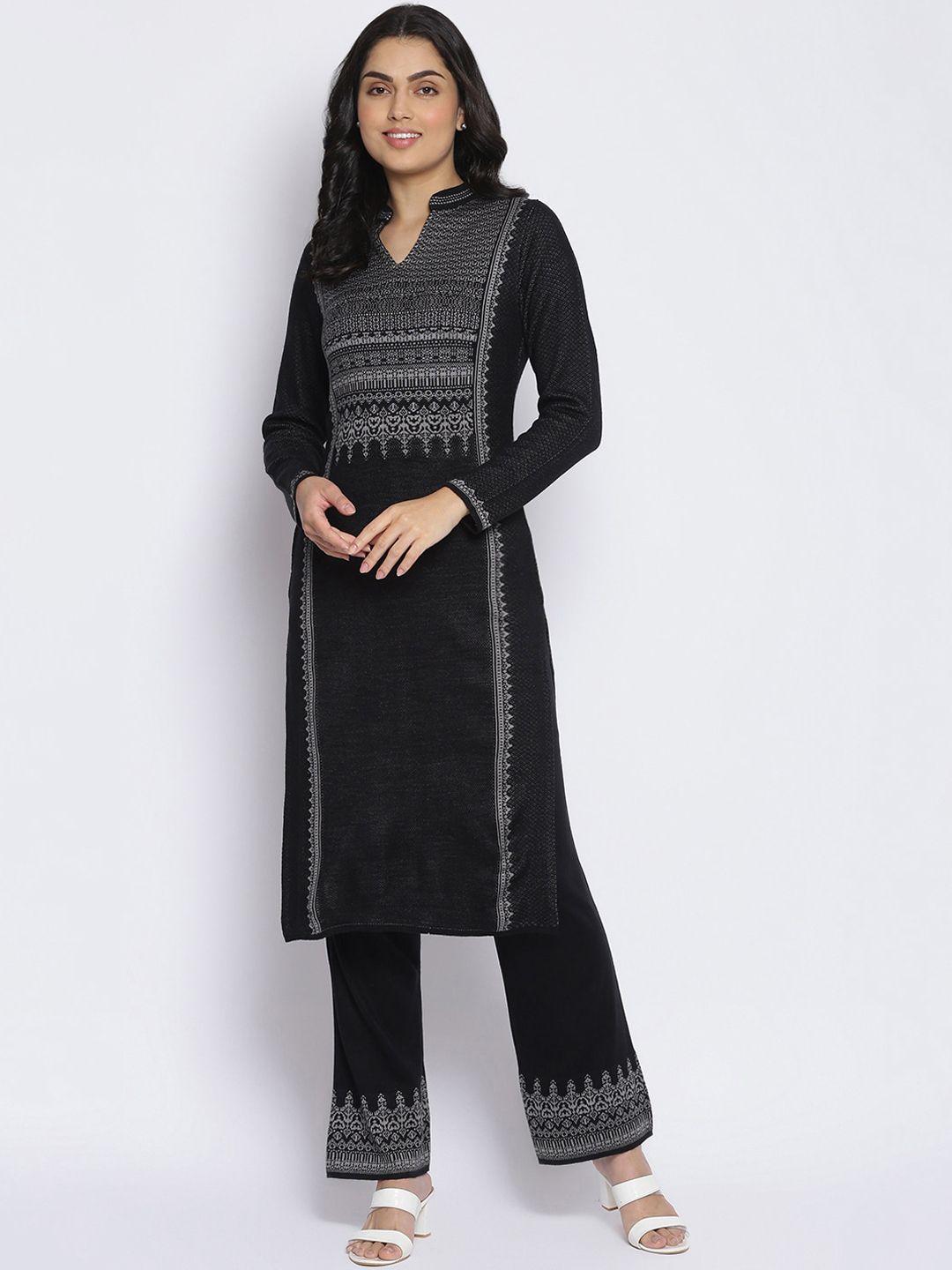 mikhad women black ethnic motifs kurta with trousers