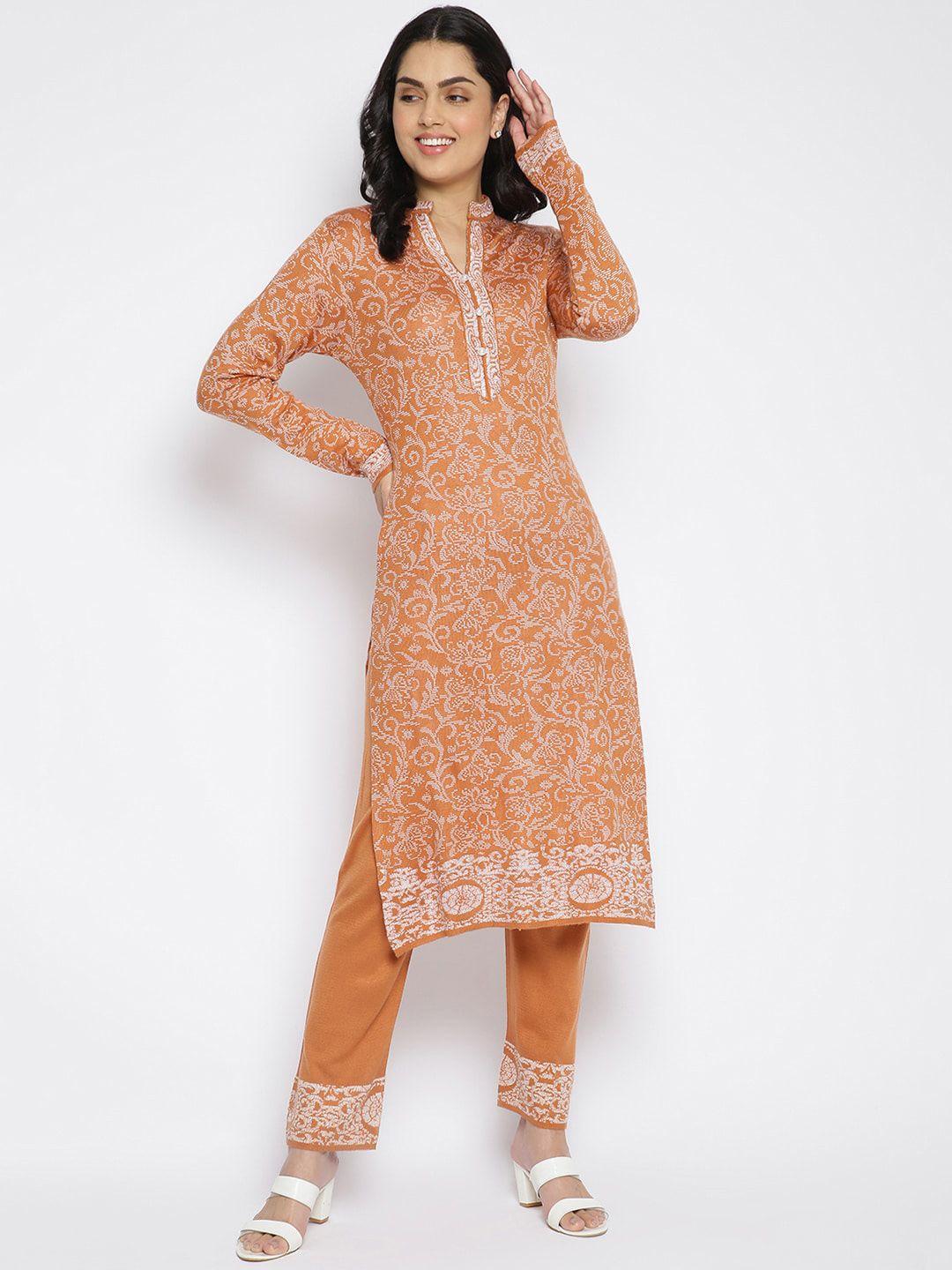 mikhad women orange paisley printed kurta with trousers