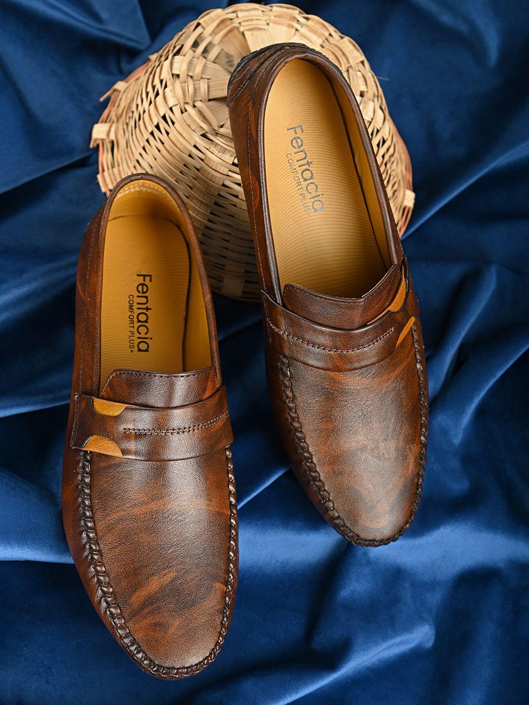 fentacia men brown printed penny loafers