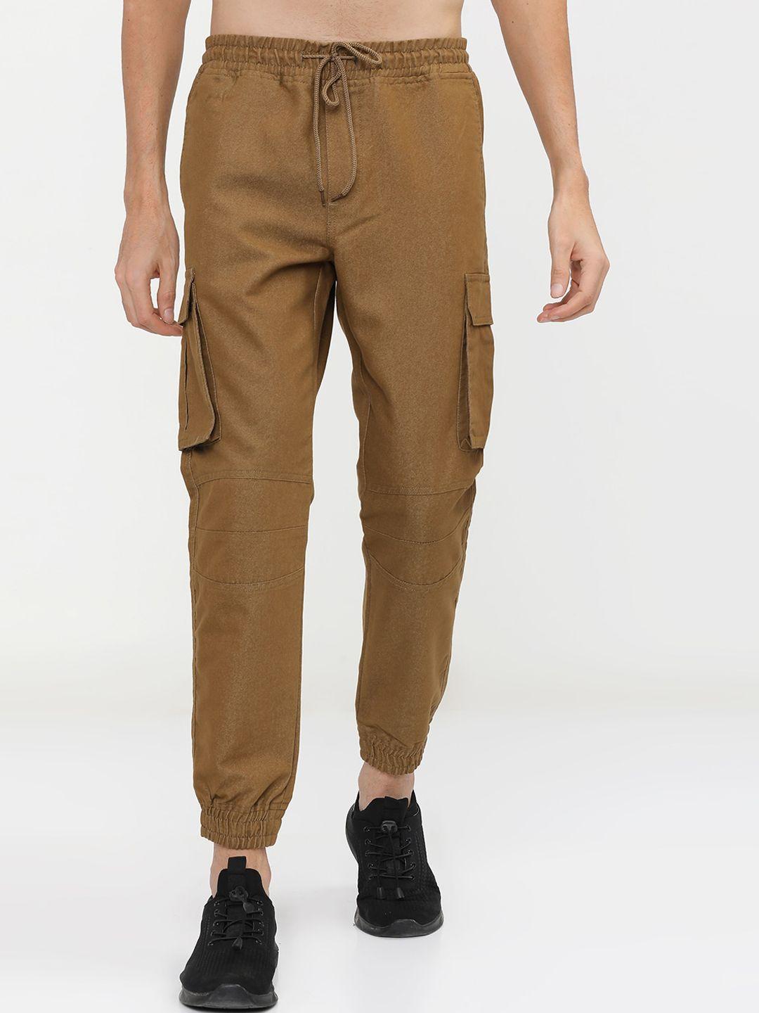 ketch men brown solid joggers trousers