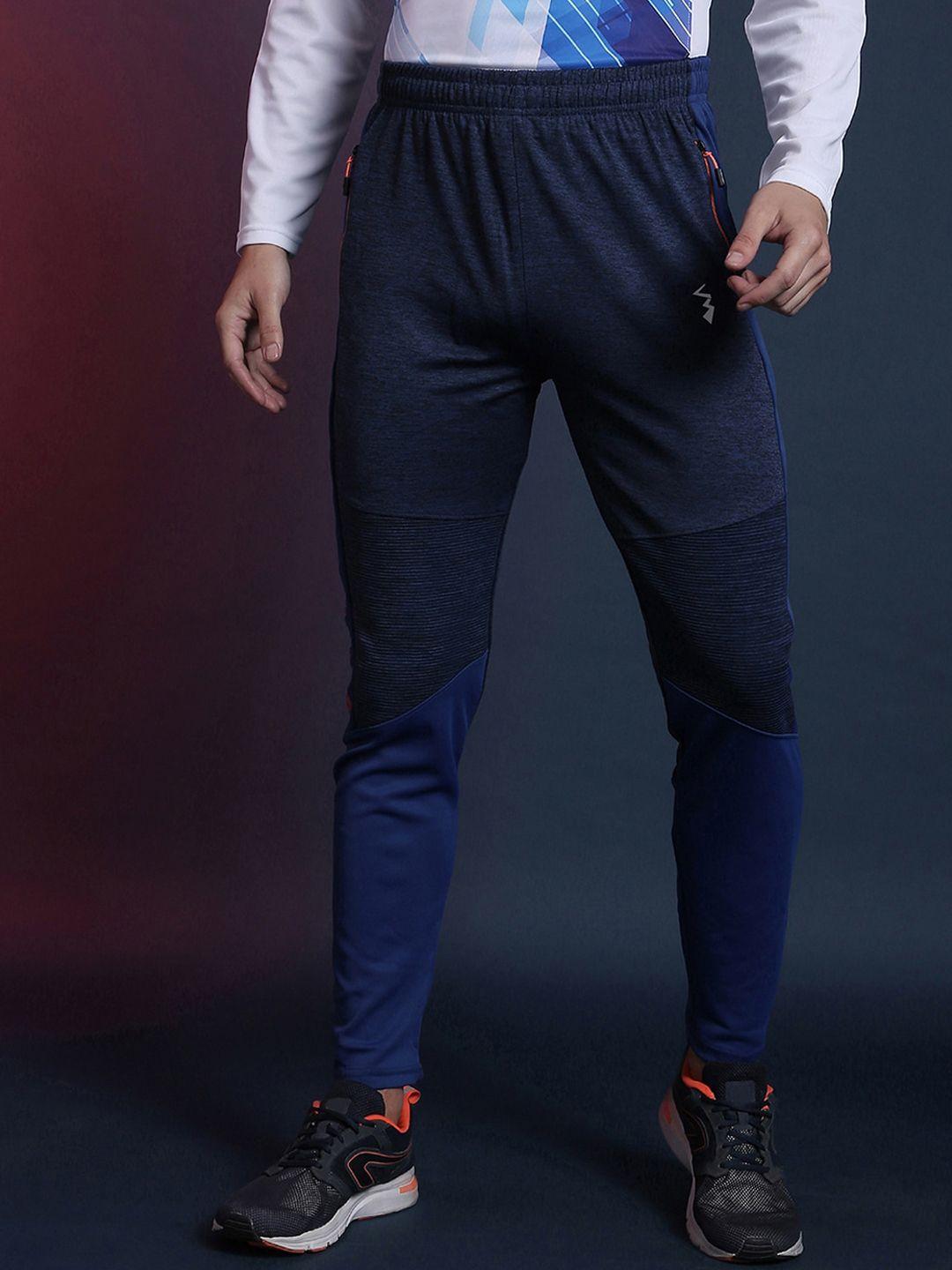 campus sutra men blue solid denim track pants