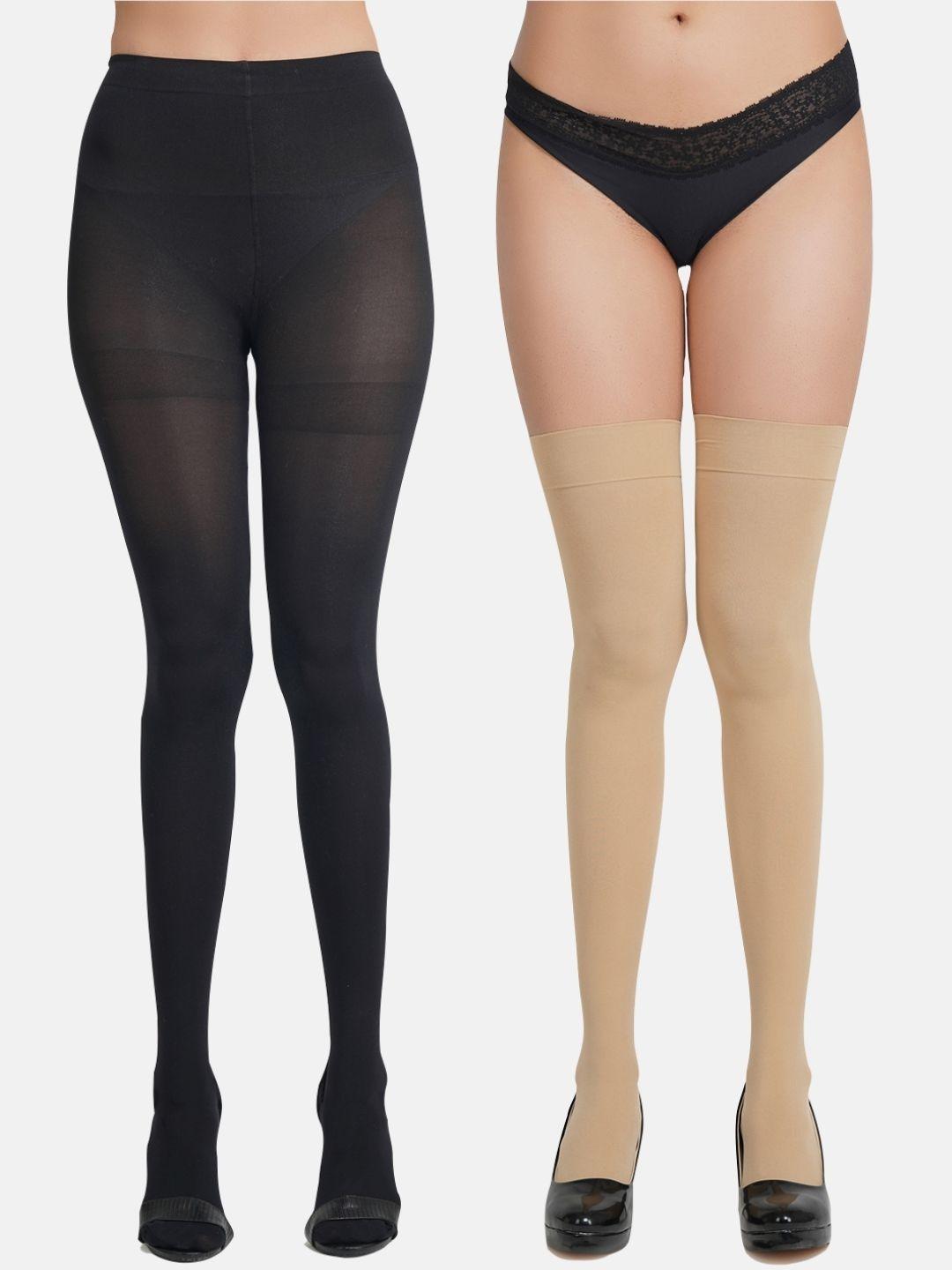 n2s next2skin women pack of 2 black & beige stockings