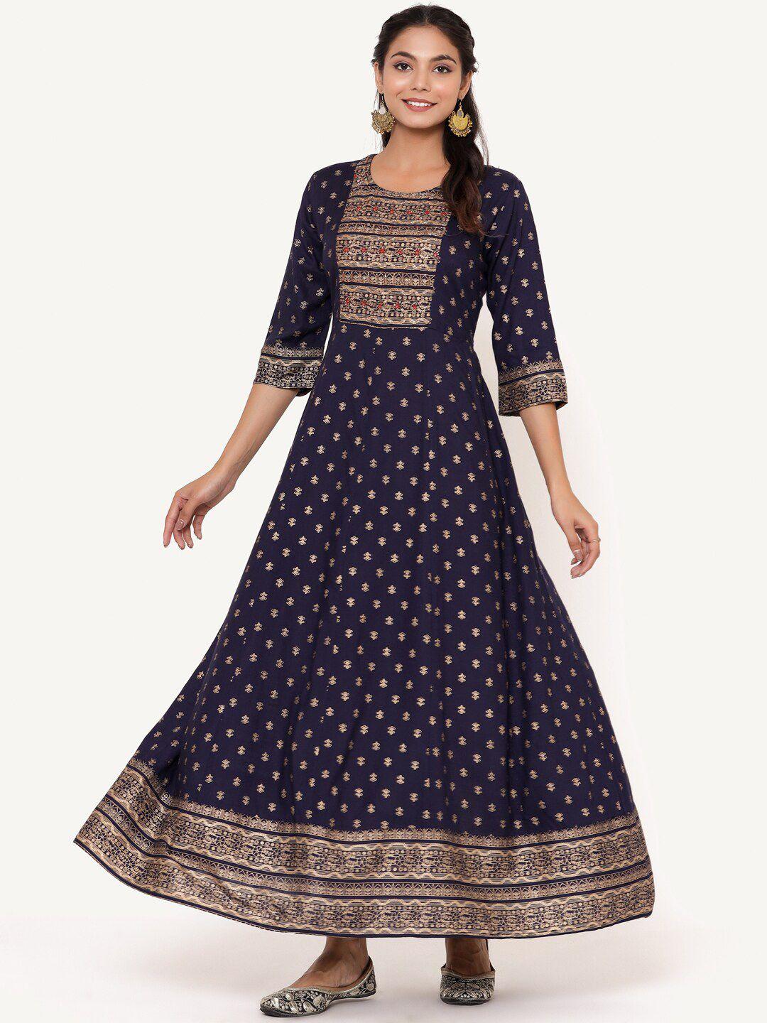 anaisa navy blue ethnic motifs embroidered ethnic maxi dress