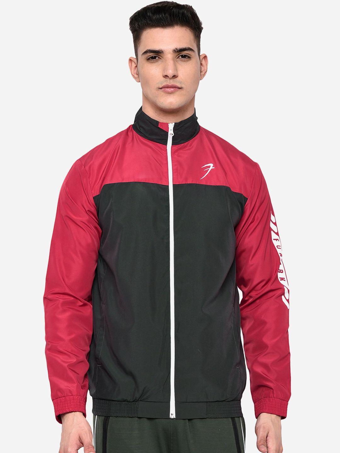 fuaark men black & red colourblocked lightweight training or gym bomber jacket