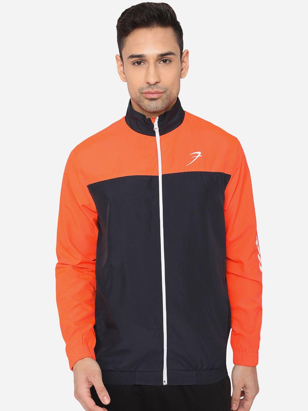 fuaark men orange & black colourblocked lightweight gym sporty jacket