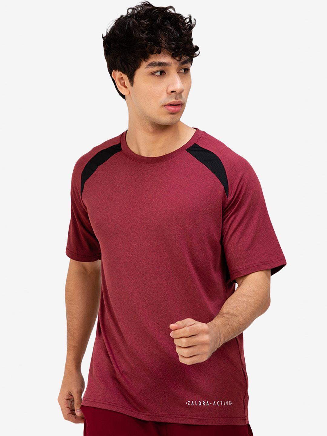 zalora active men maroon cross body shoulder panelling t-shirt