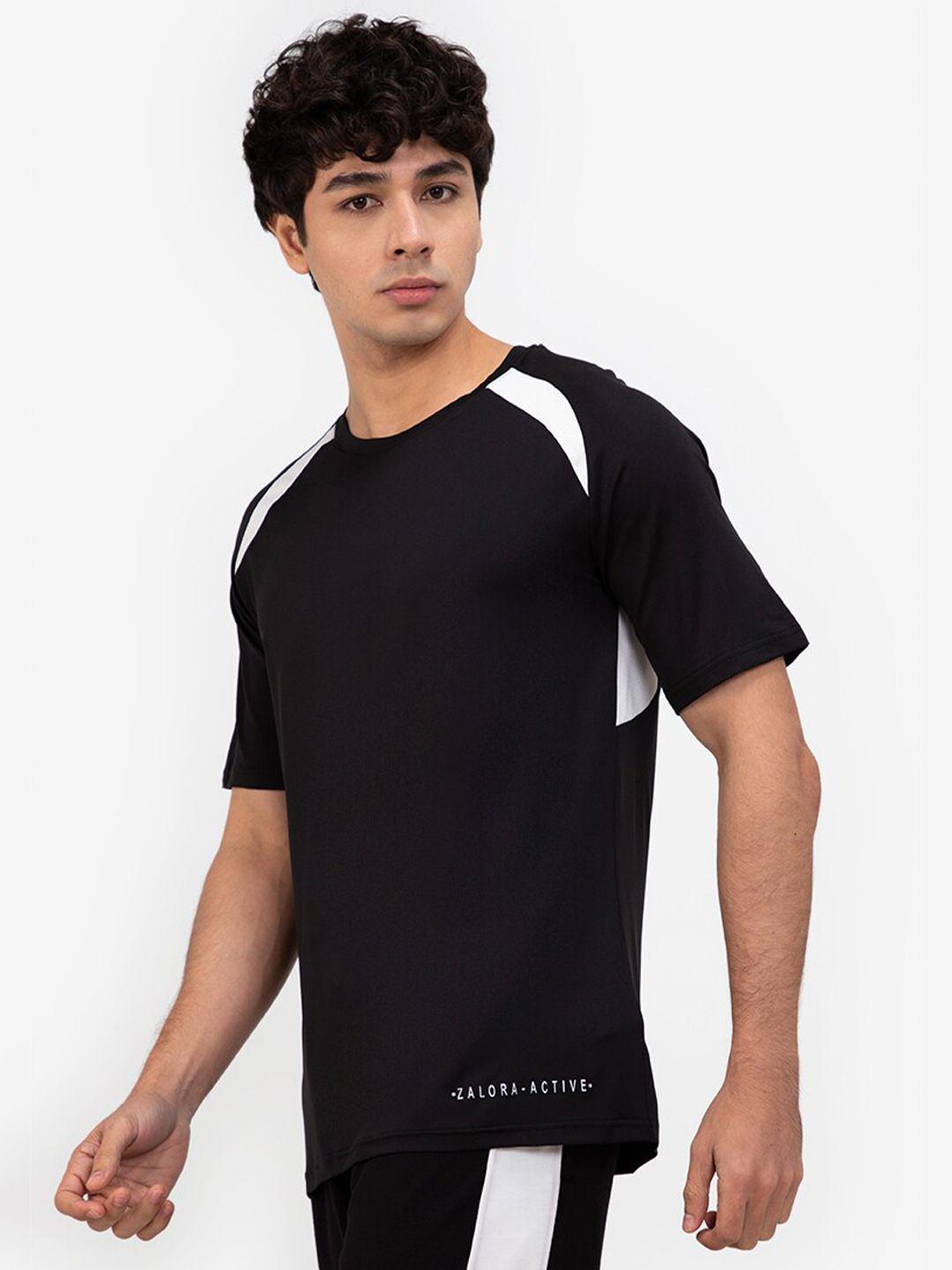 zalora active men black & white cross body shoulder panelling t-shirt