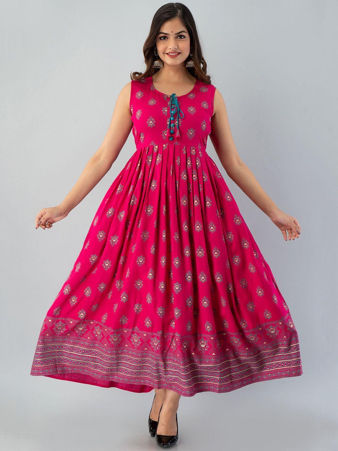 kalini women pink & blue ethnic motifs printed anarkali kurta