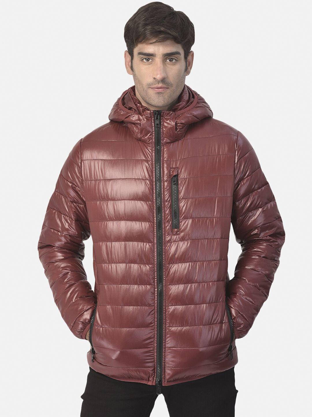 woods men burgundy water resistant hooded puffer jacket