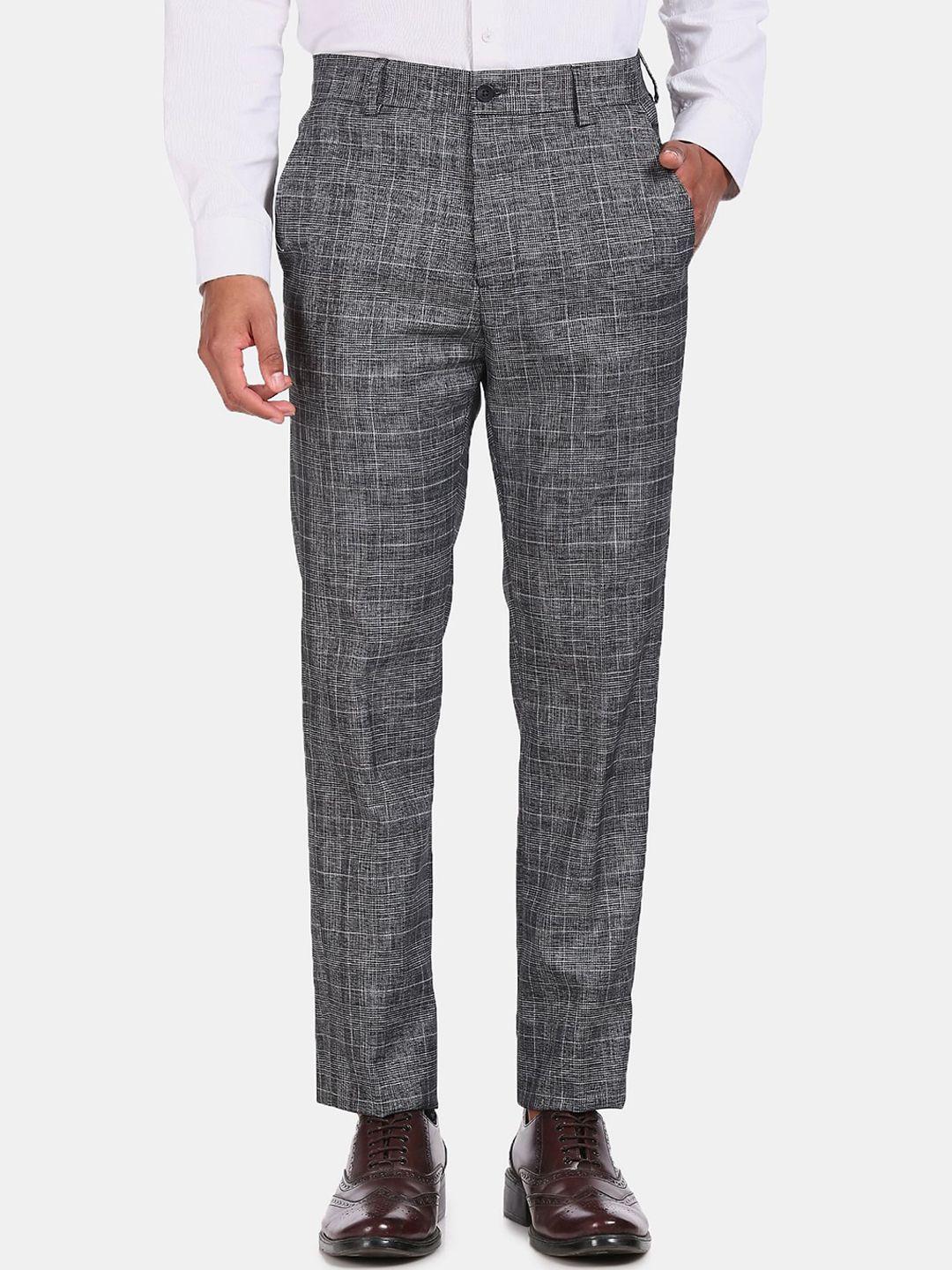 excalibur men black checked trousers