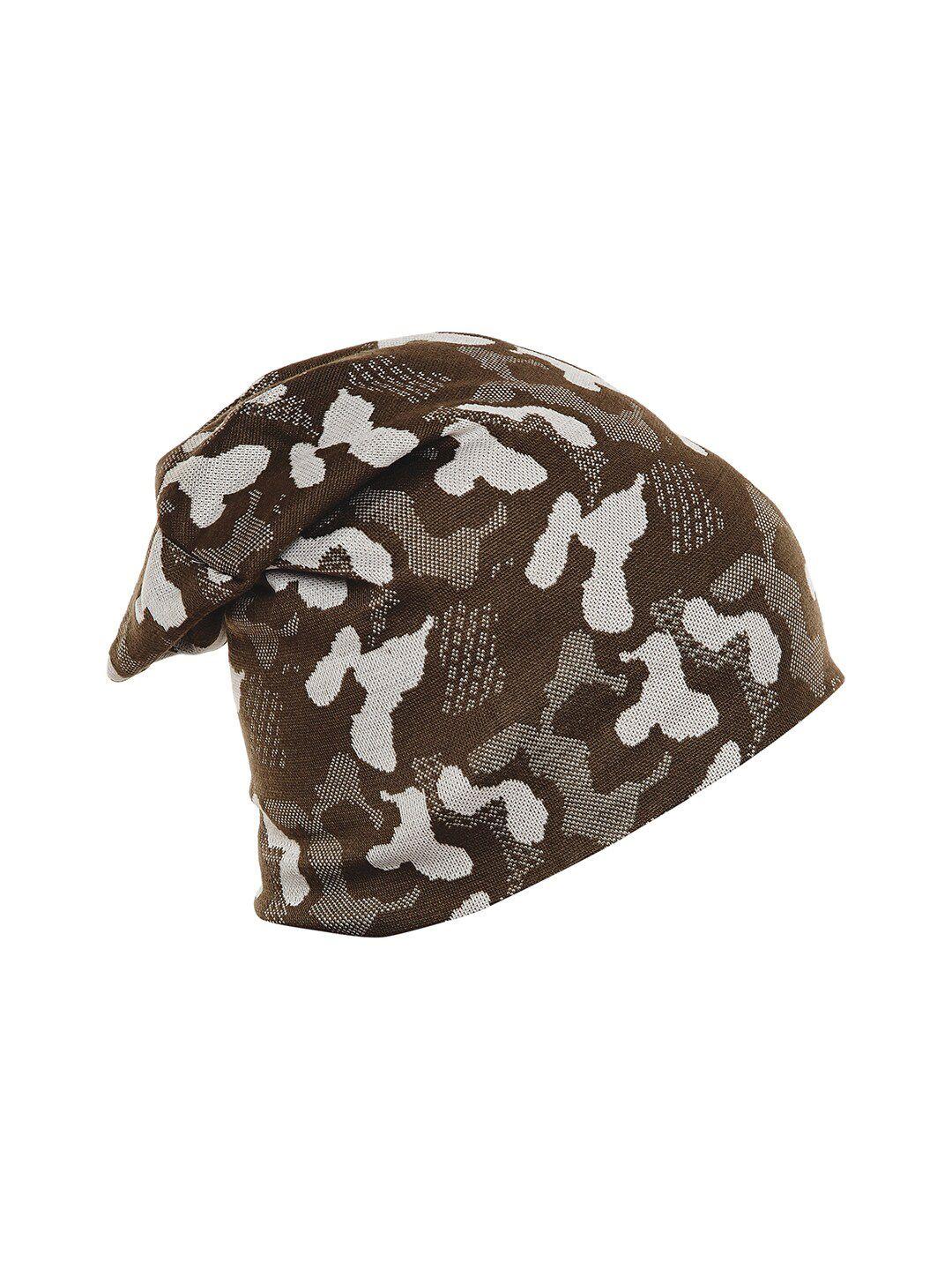 vimal jonney unisex olive green & white printed beanie