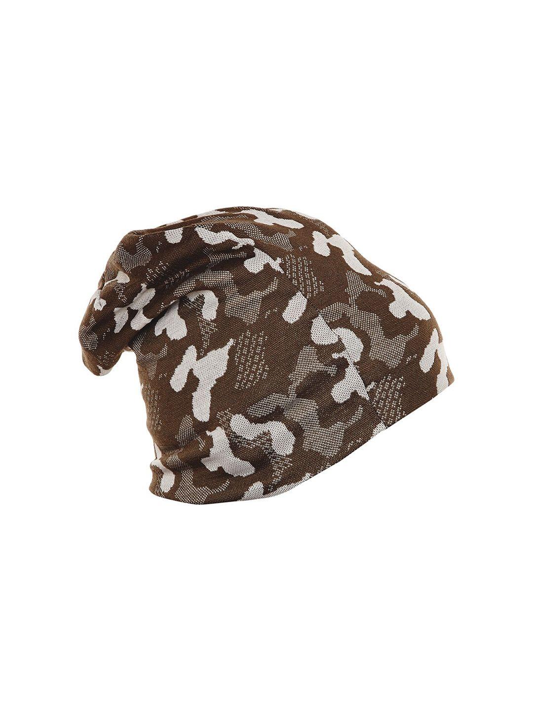 vimal jonney unisex olive green & white printed beanie