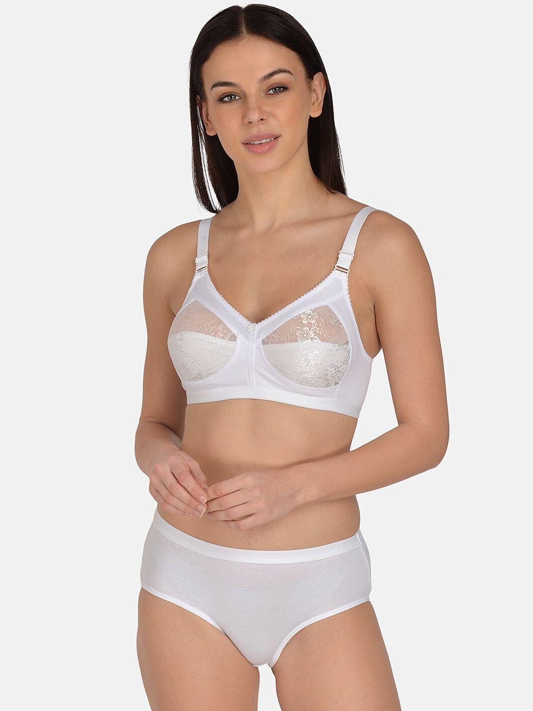 mod & shy women white solid lingerie set ms270r