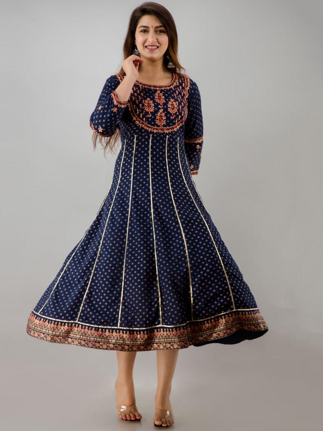 kalini women navy blue ethnic motifs printed anarkali kurta