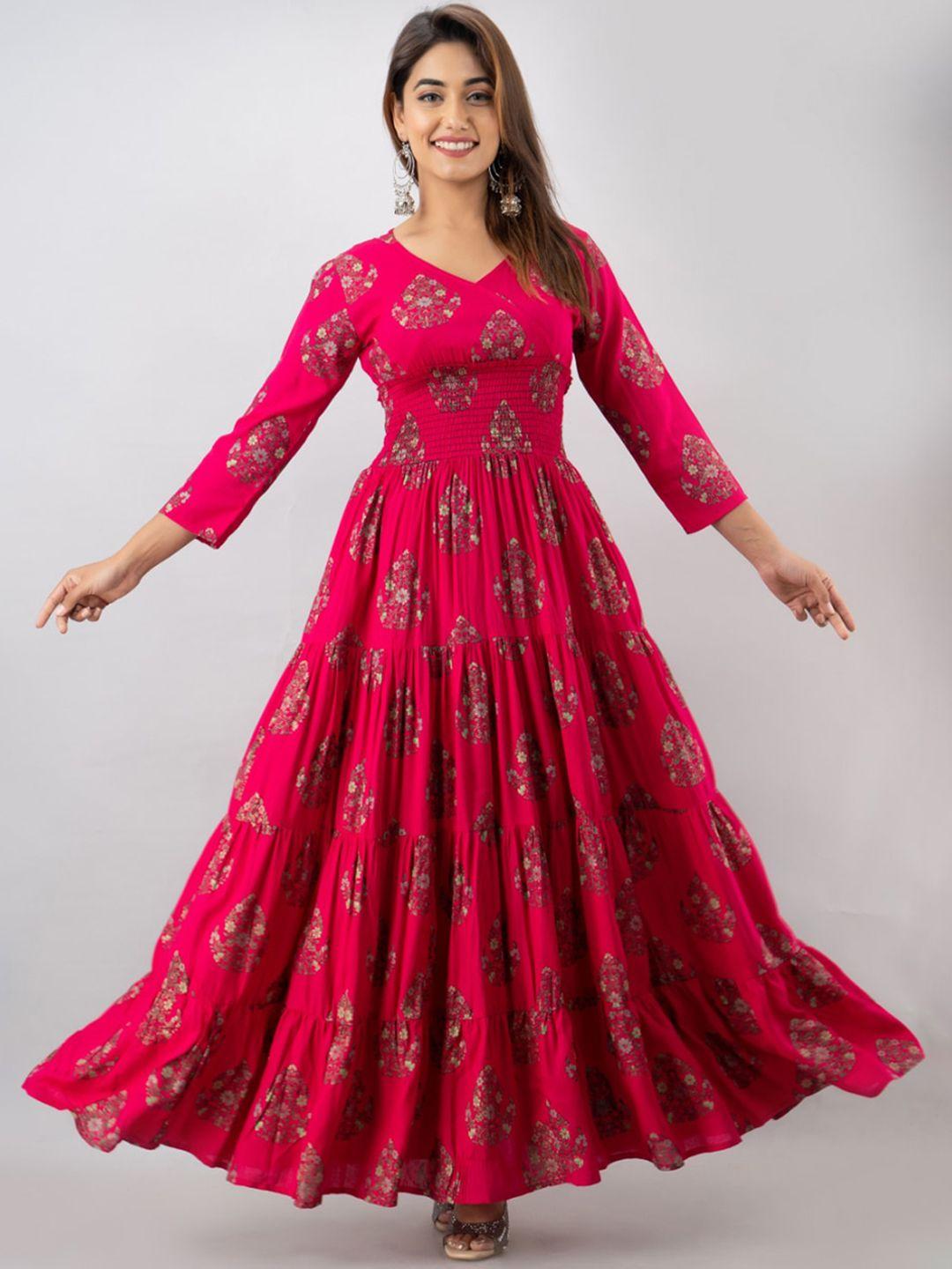 kalini women pink floral printed flared sleeves gotta patti floral anarkali kurta