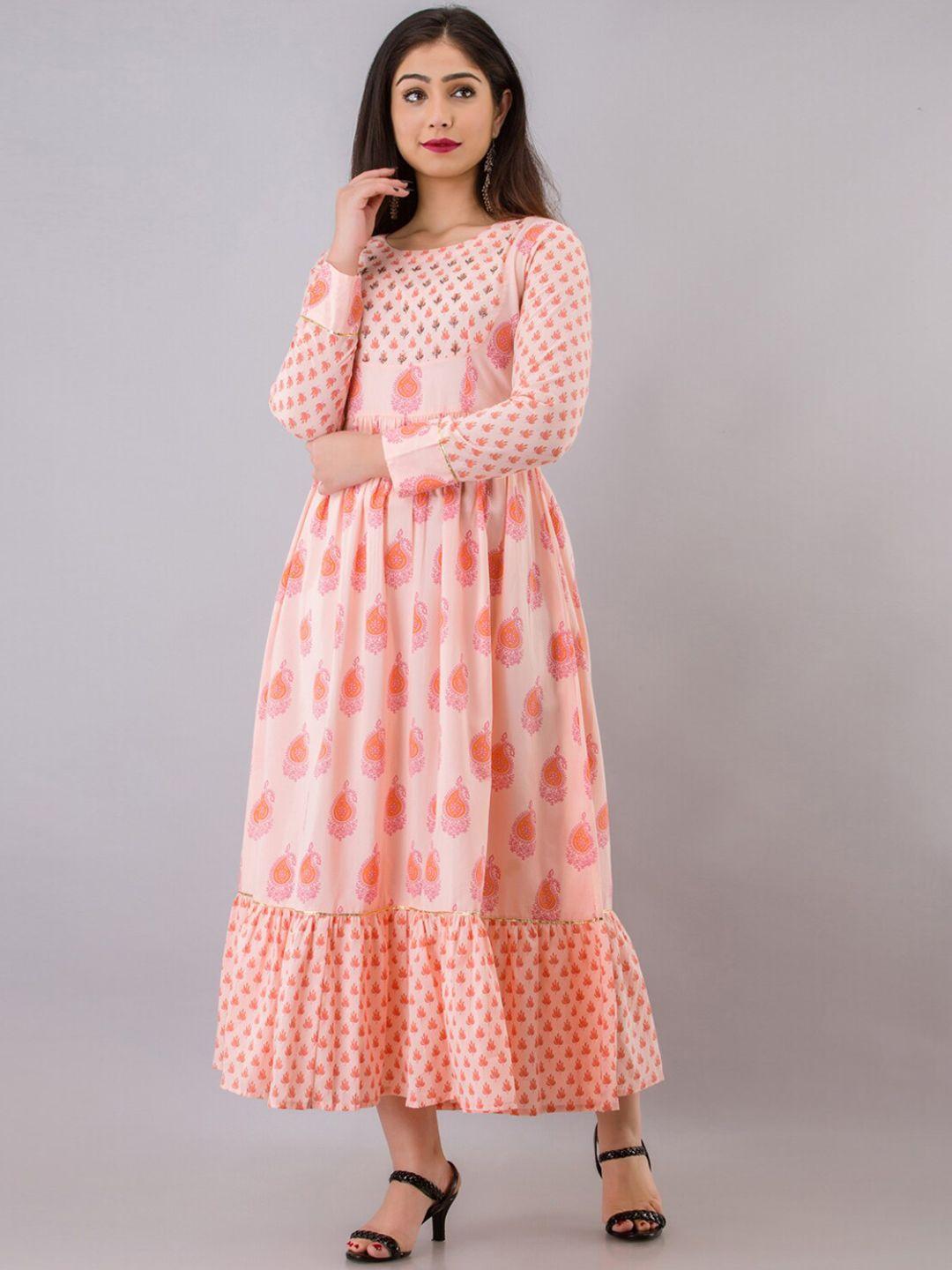 kalini women peach-coloured ethnic motifs printed  kurta