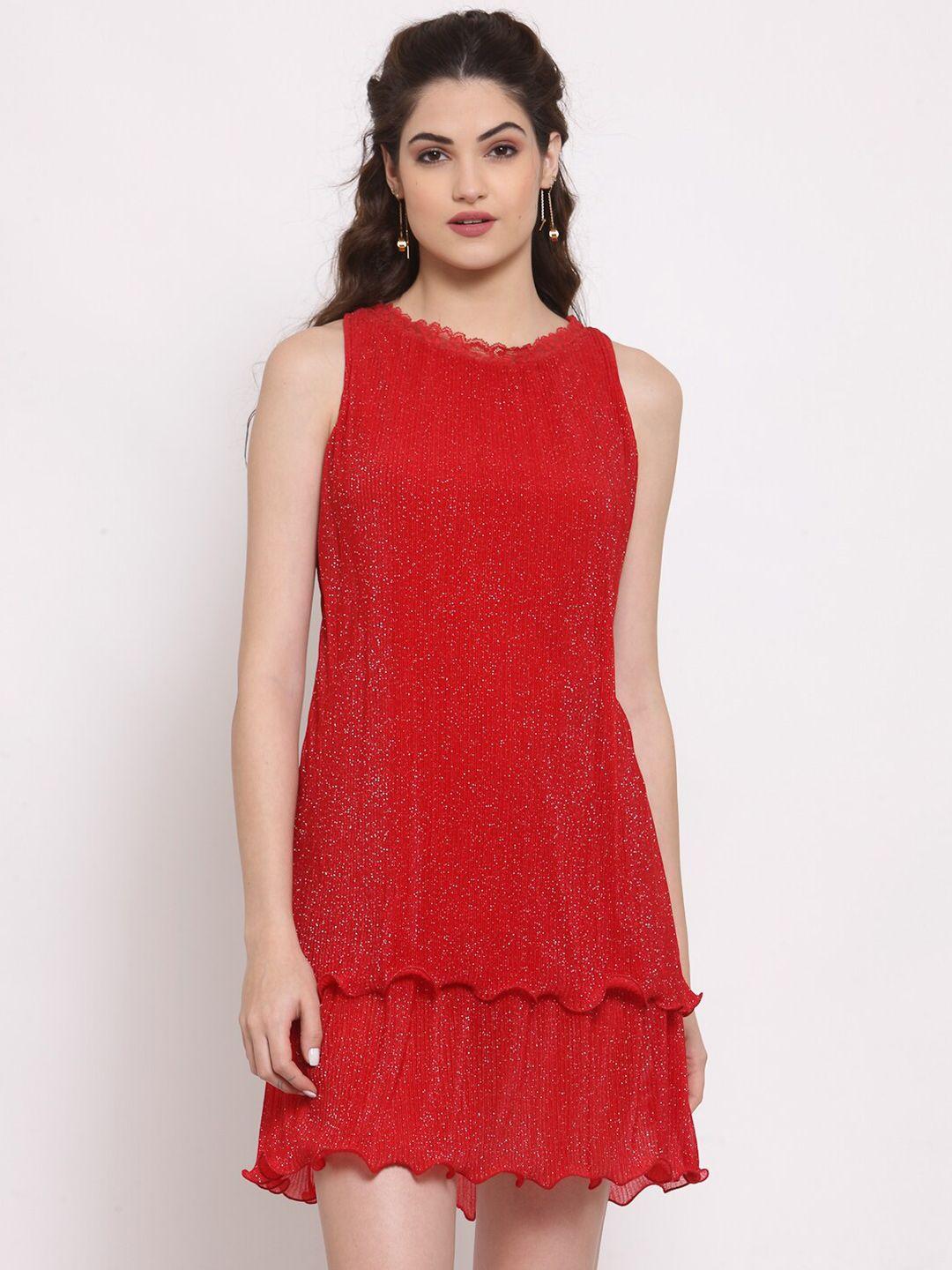 lela red layered a-line dress