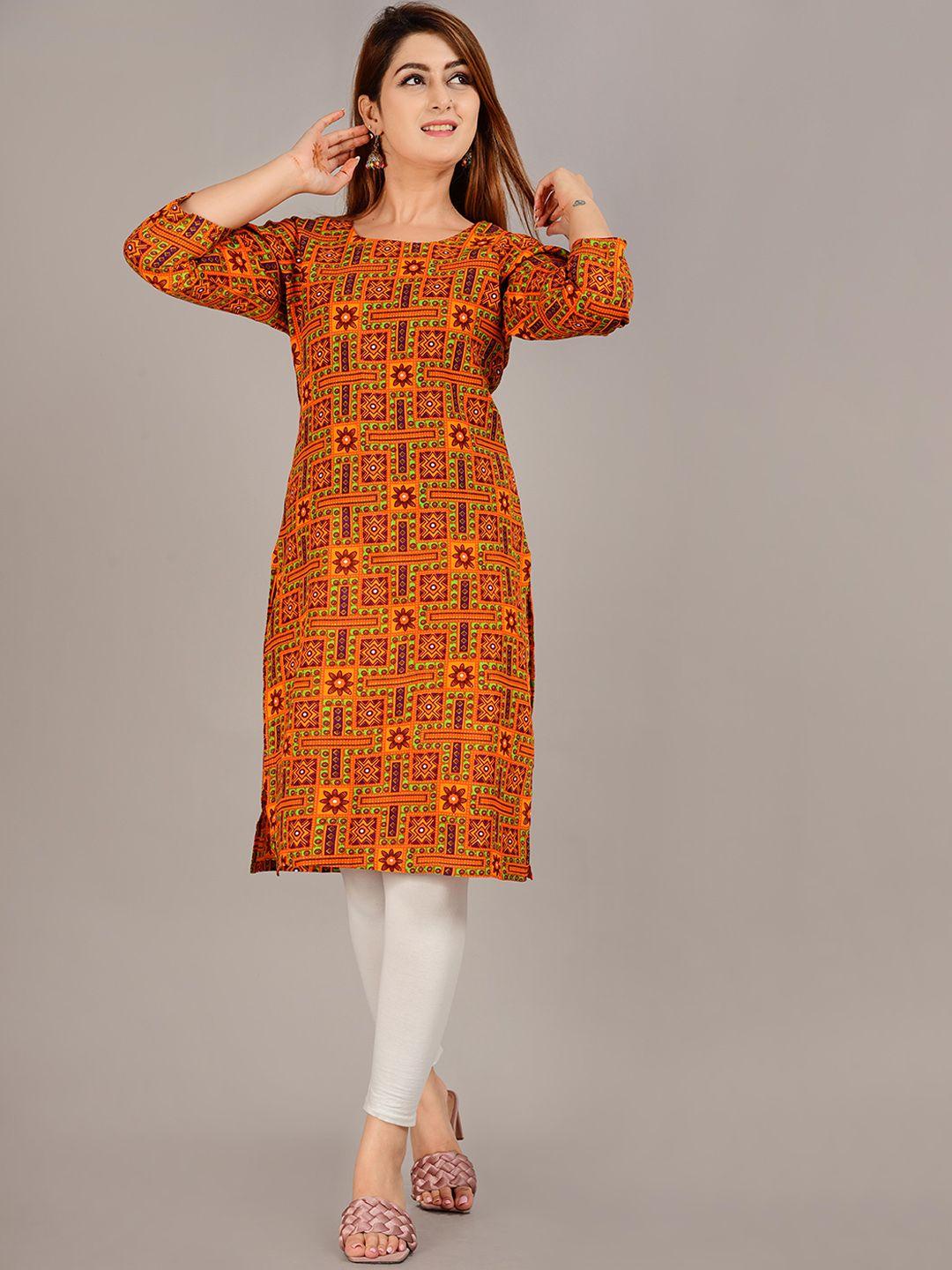 kalini womenorange ethnic motifs printed kurta