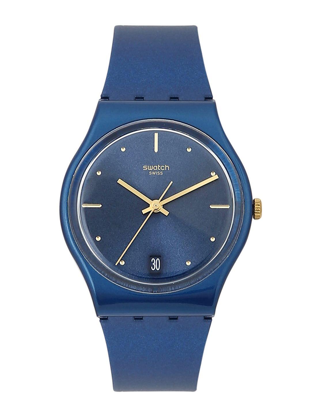 swatch unisex blue dial & blue straps analogue watch gn417