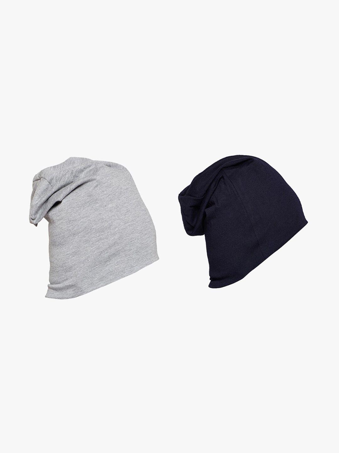 vimal jonney unisex grey & navy blue solid set of 2 beanie