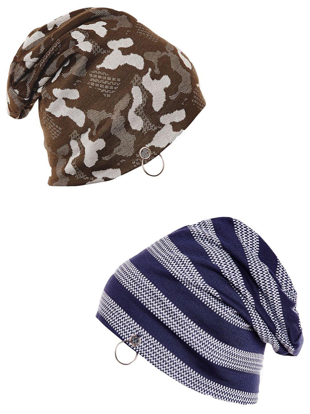 vimal jonney adult pack of 2 olive green & blue printed beanie