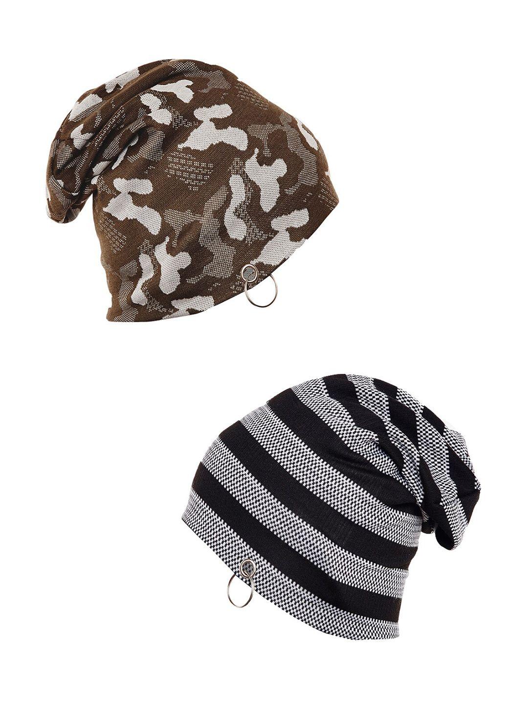 vimal jonney pack of 2 olive green & grey printed beanie