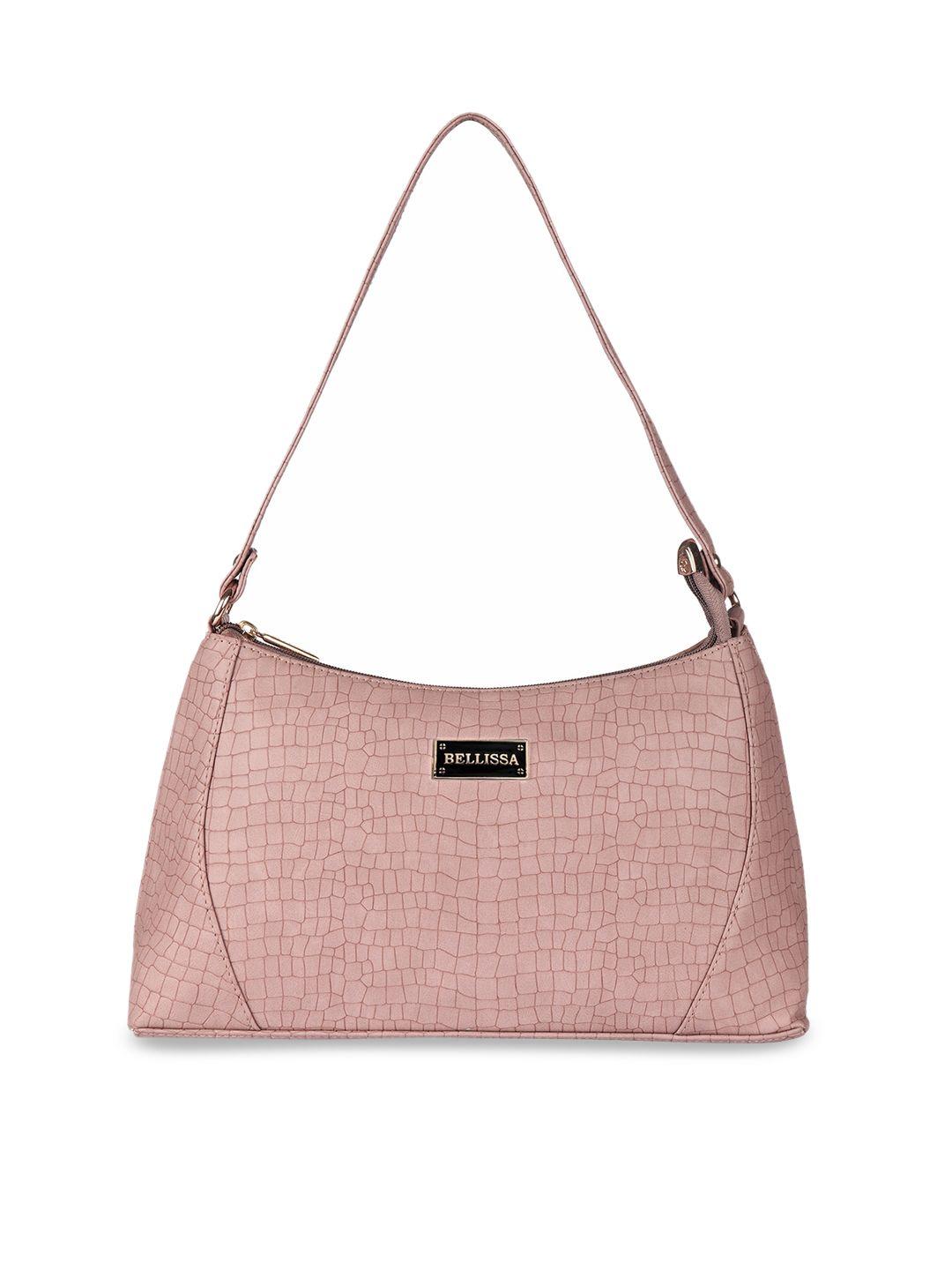 bellissa pink animal textured structured baguette bag