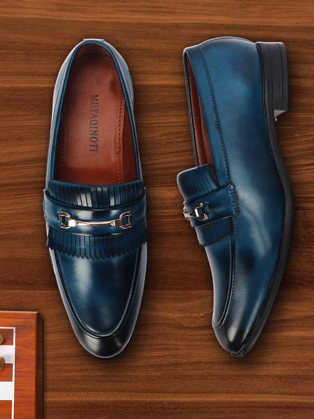 mutaqinoti men blue solid formal loafers