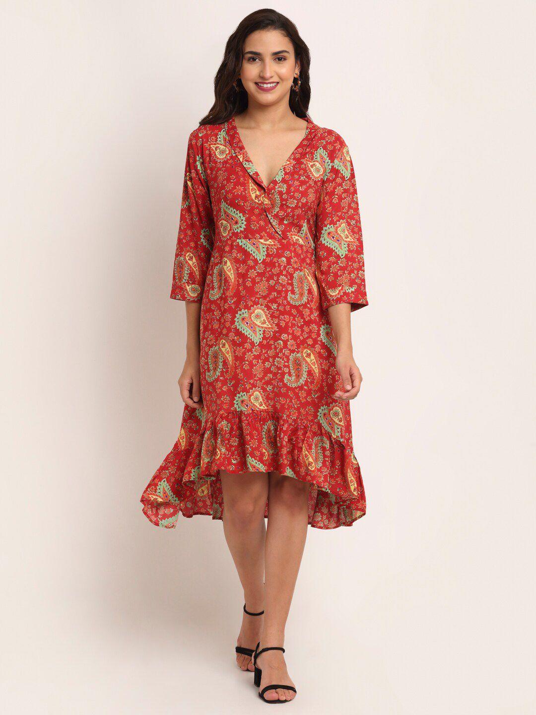 aawari rust floral midi dress