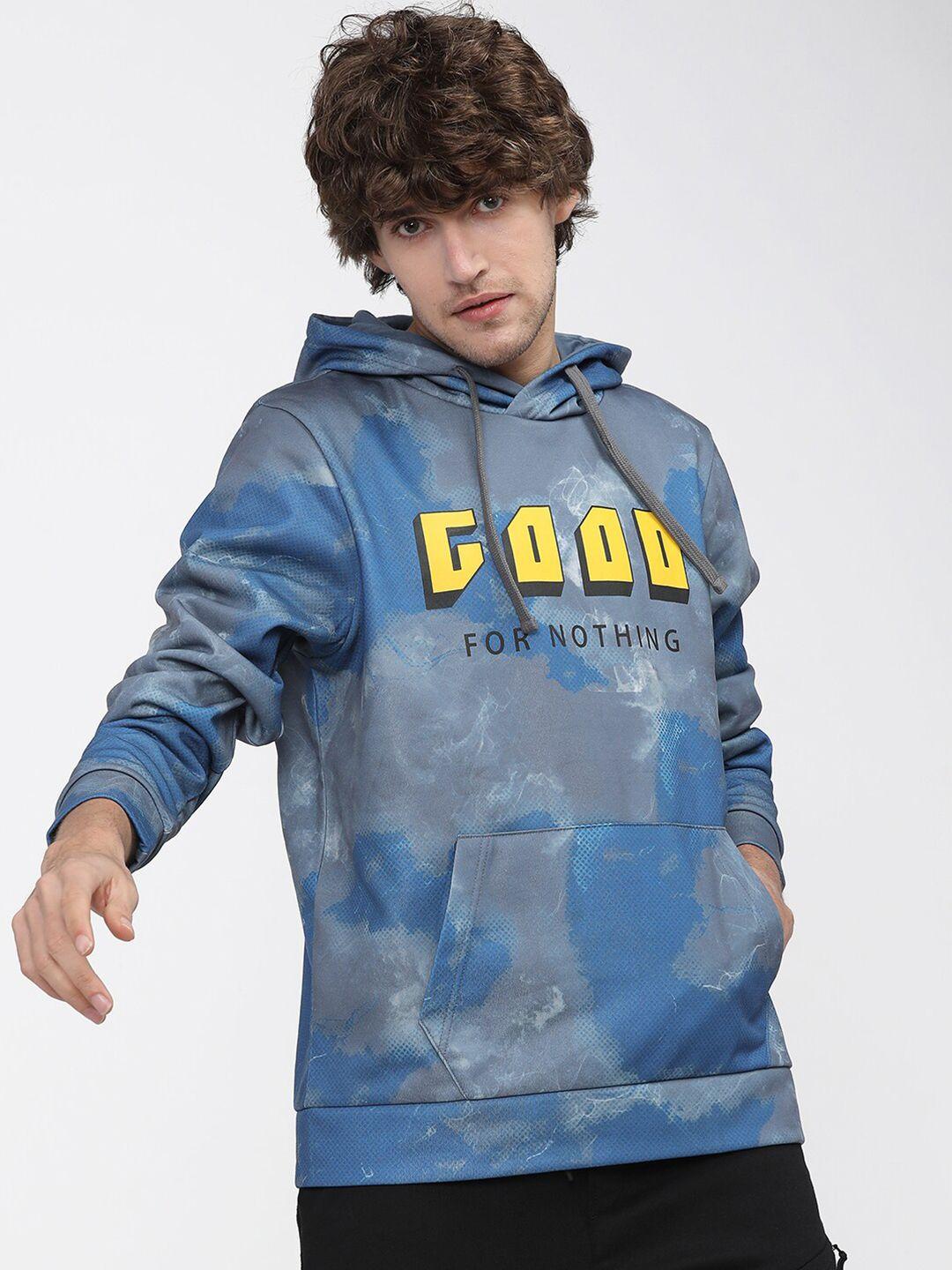 highlander men blue printed hooded sweatshirt