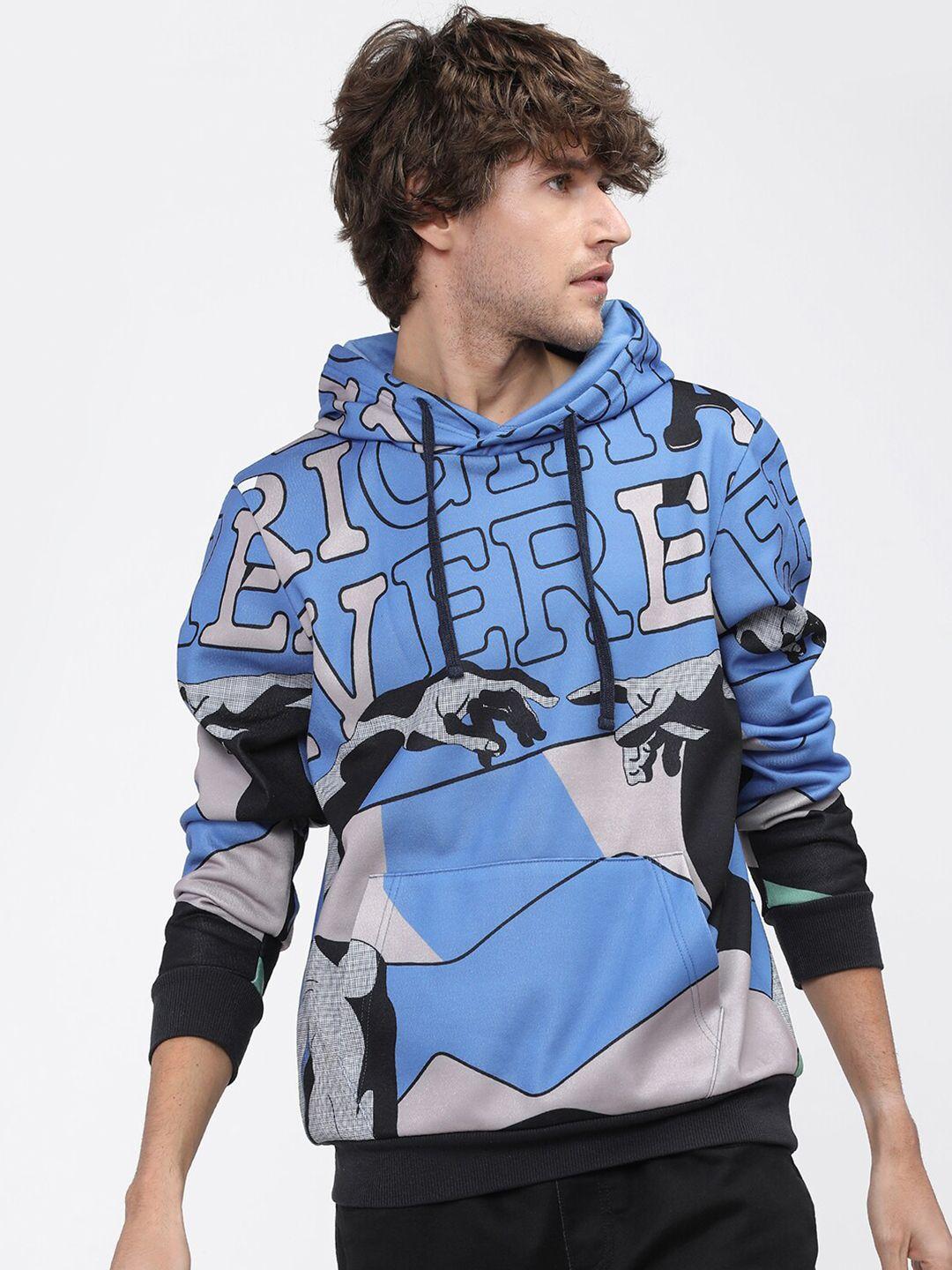 highlander men blue printed hooded sweatshirt