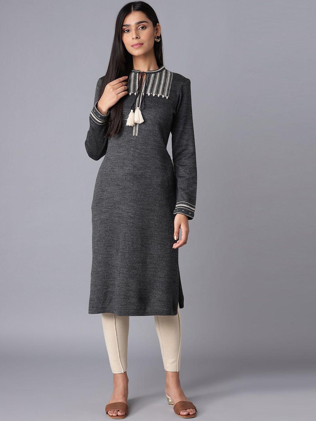 w women grey thread work kurta