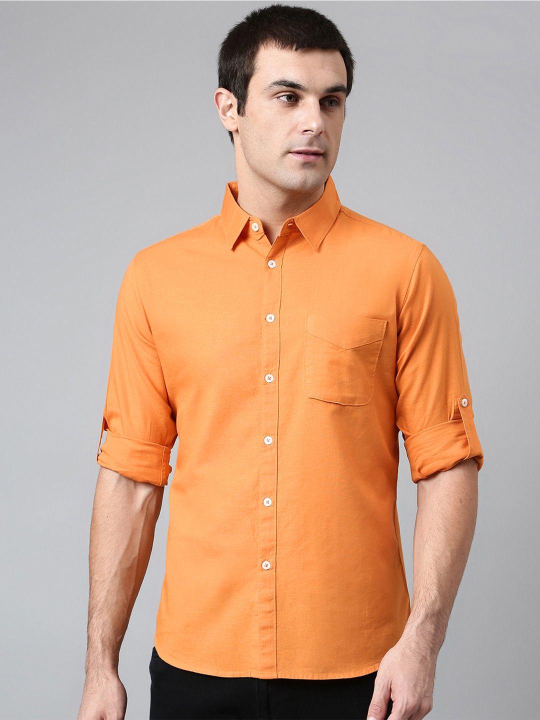 dennis lingo men orange comfort slim fit casual shirt