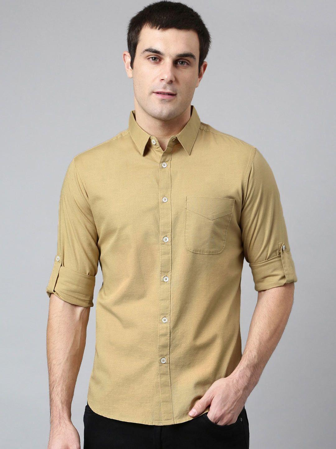 dennis lingo men khaki comfort slim fit casual shirt