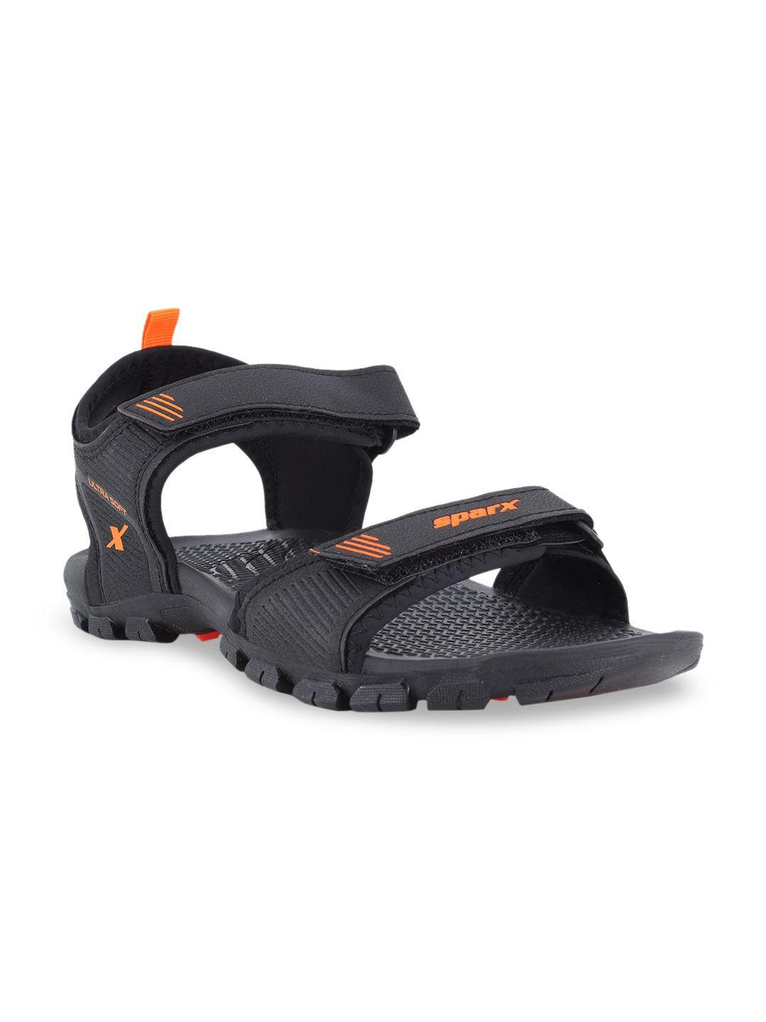 sparx men black & orange solid sports sandals