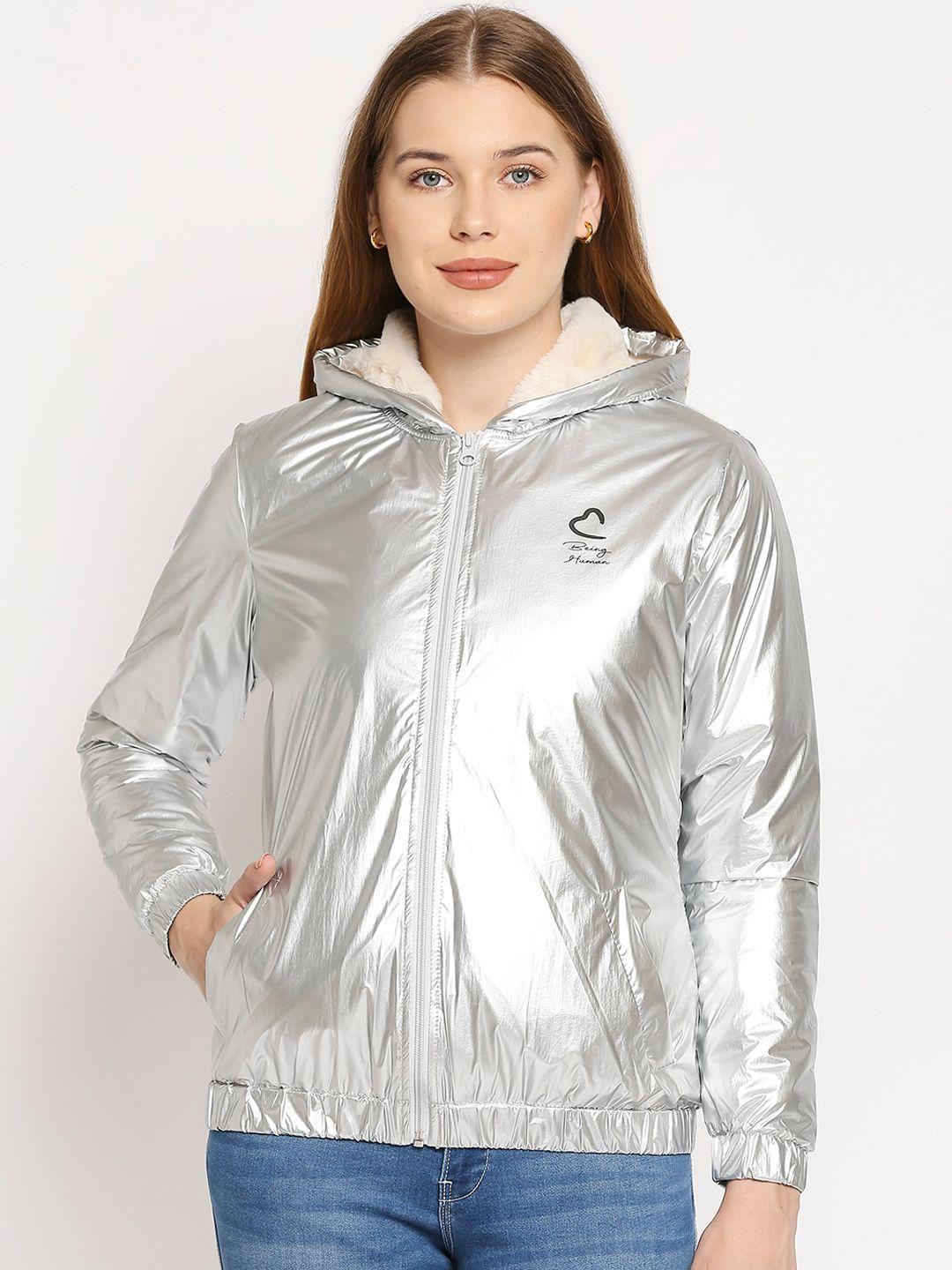 being human women silver-toned lightweight bomber jacket