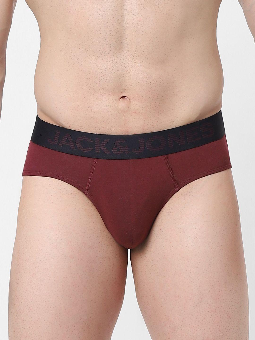 jack & jones men maroon solid cotton basic brief