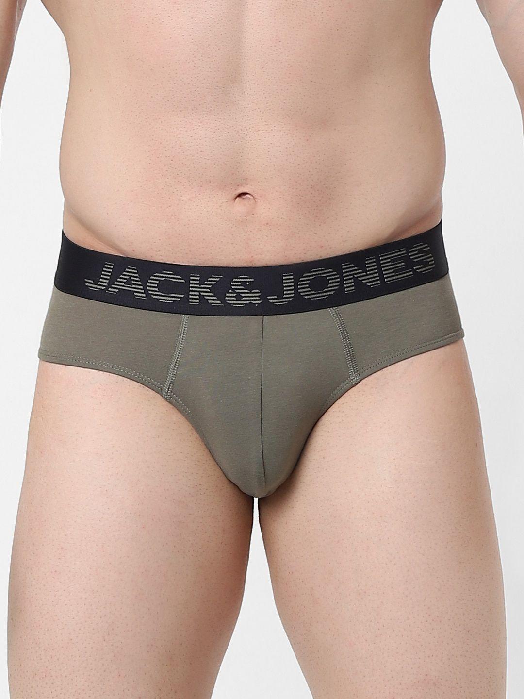 jack & jones men olive green solid cotton basic briefs