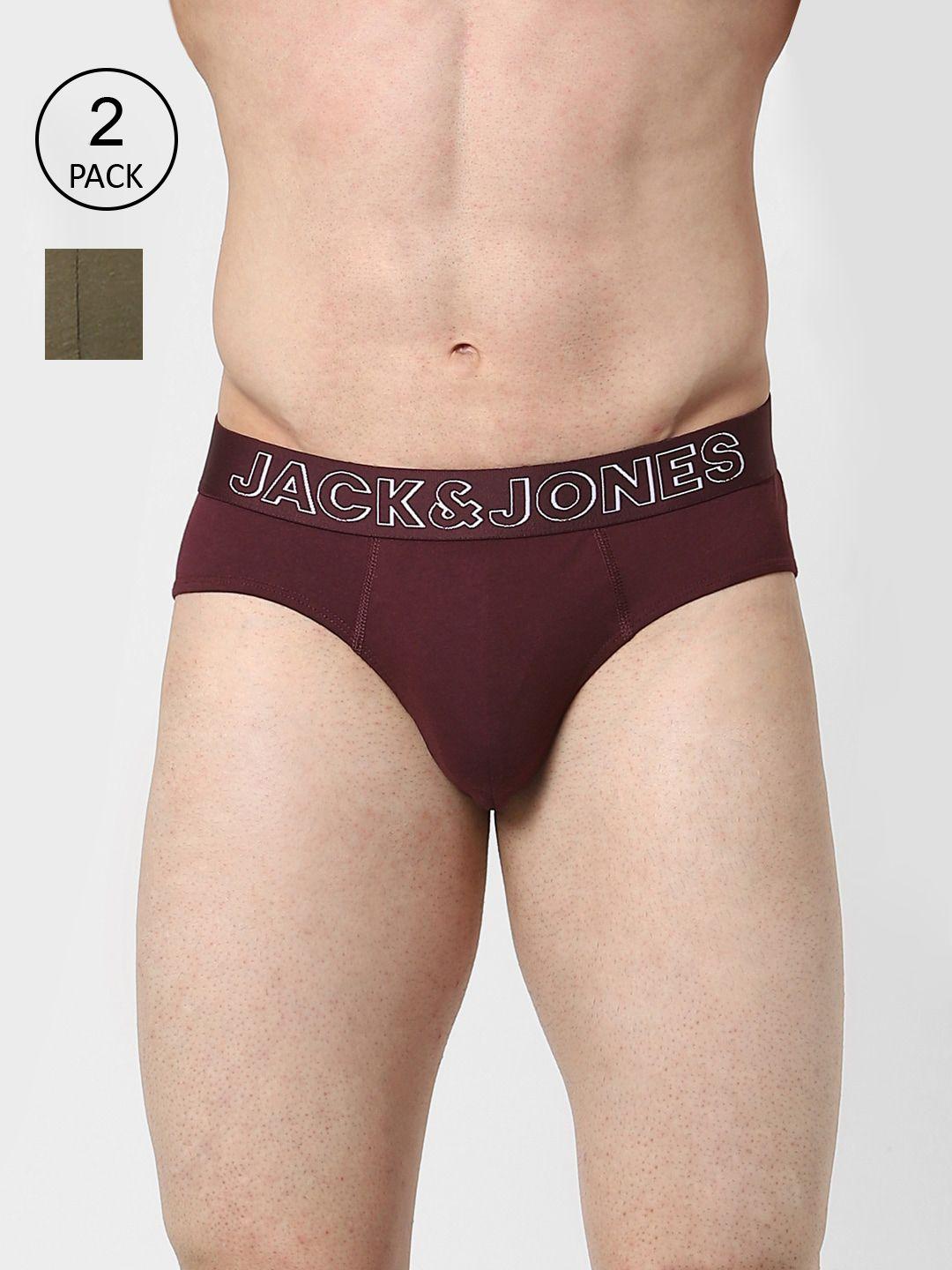 jack & jones men pack of 2 solid cotton basic briefs - 191604004-2