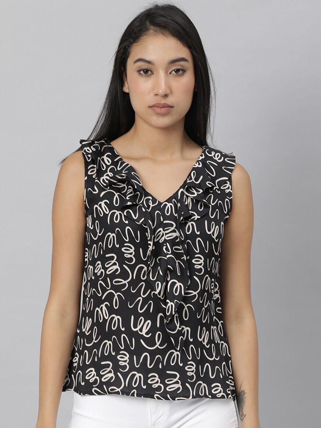 rareism black printed satin regular top