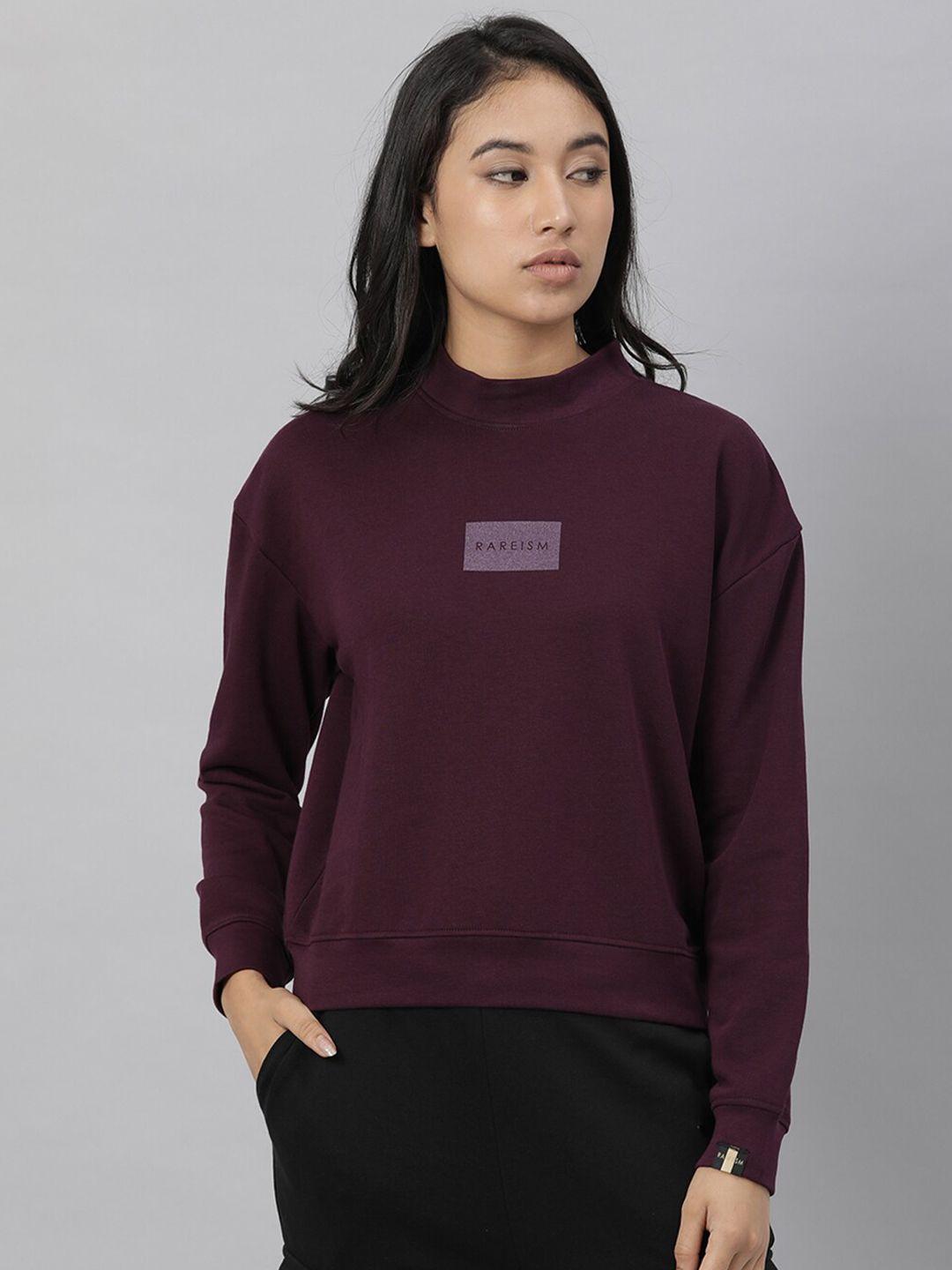 rareism women magenta cotton printed sweatshirt