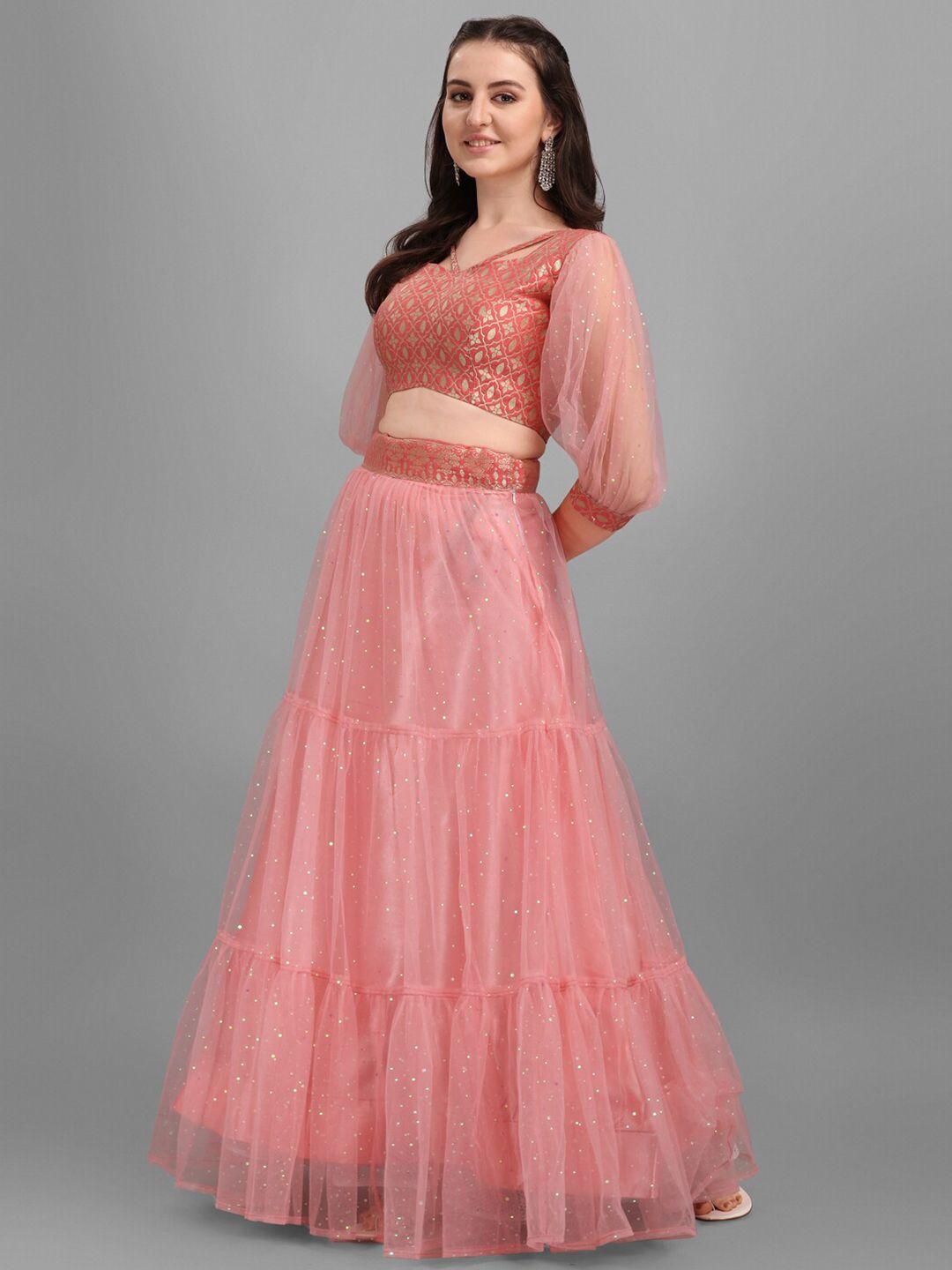 purvaja pink & gold-toned ready to wear lehenga & unstitched