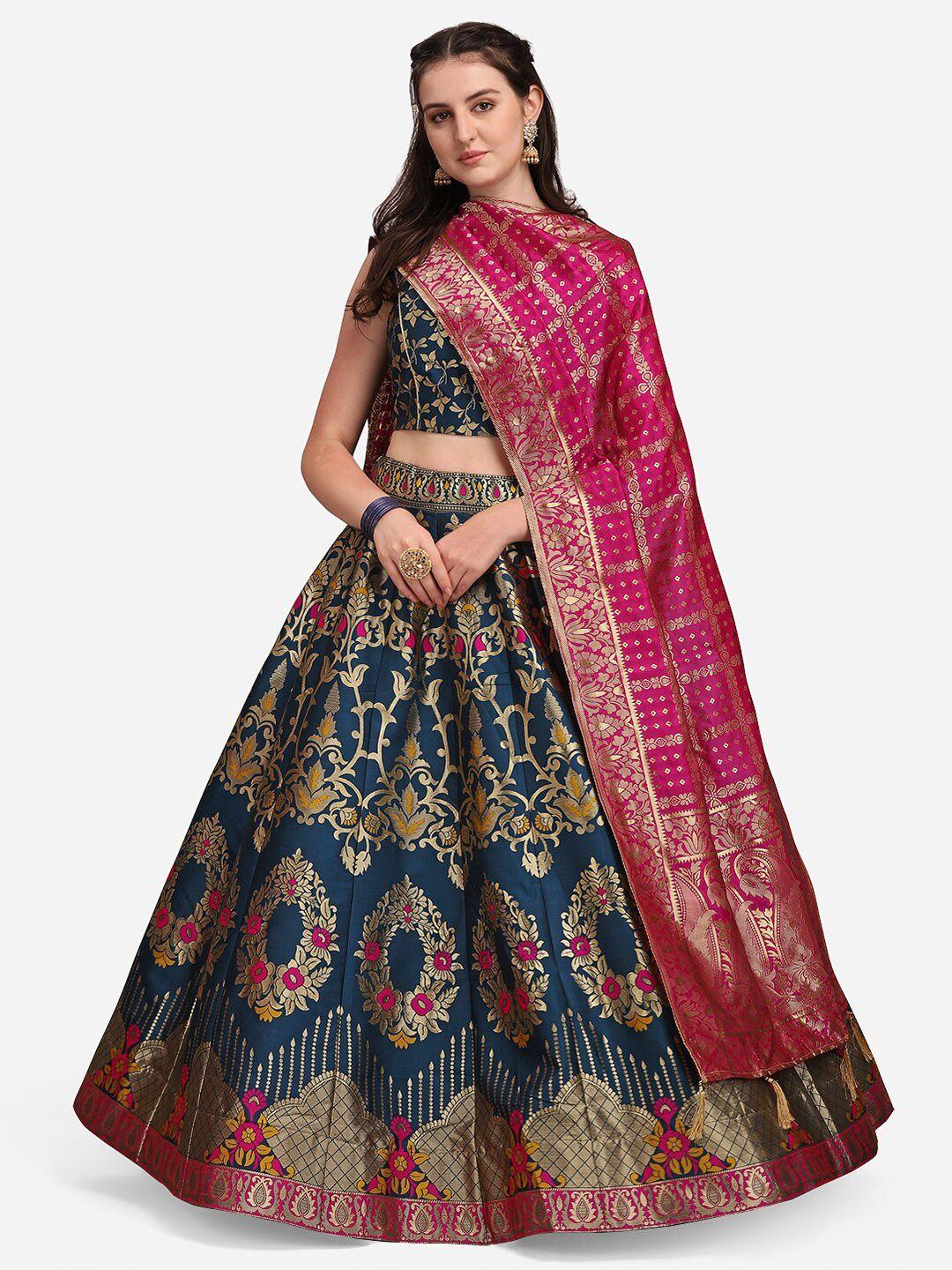 purvaja teal & magenta ready to wear lehenga & unstitched blouse with dupatta