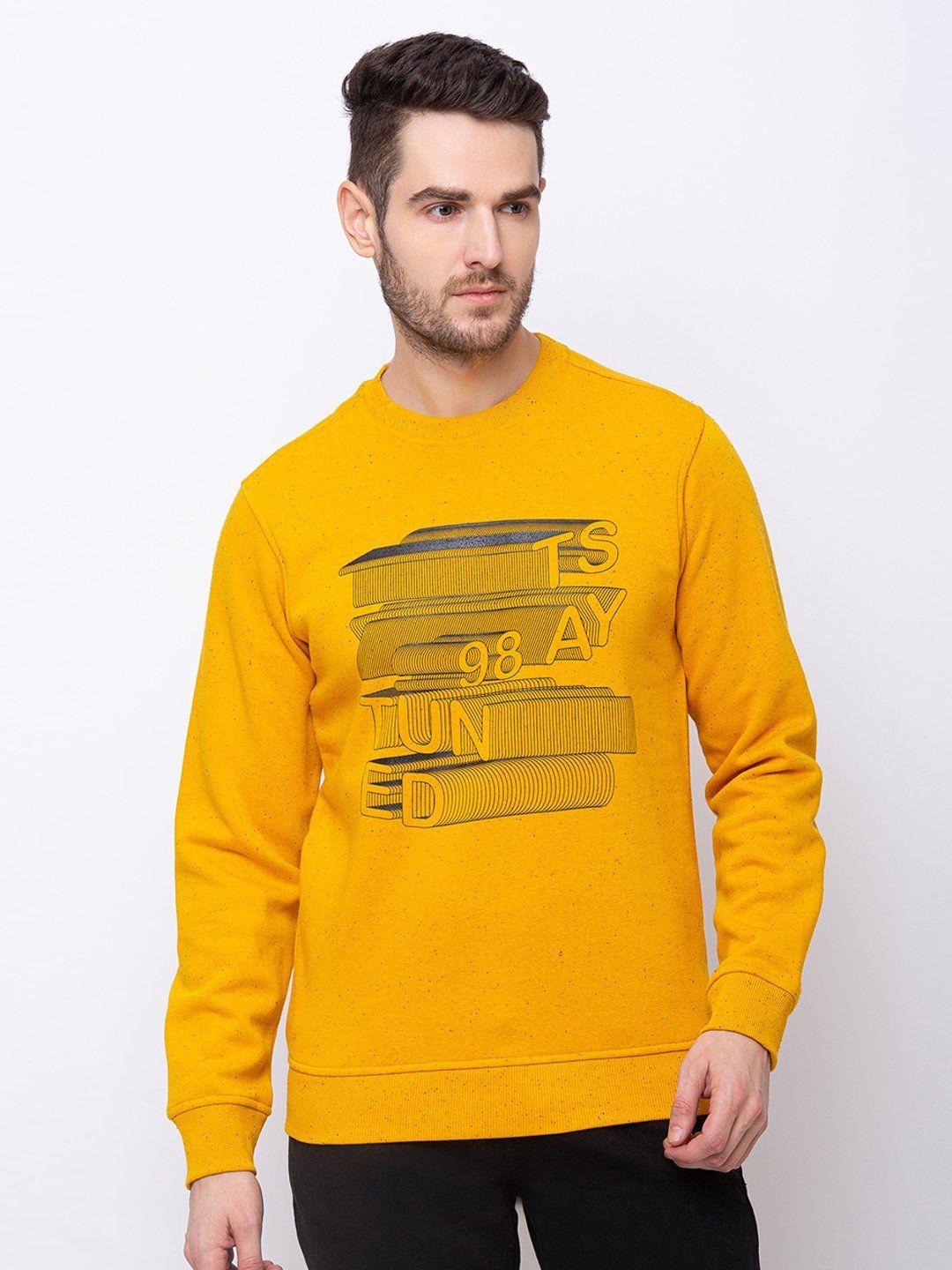 status quo men mustard printed sweatshirt