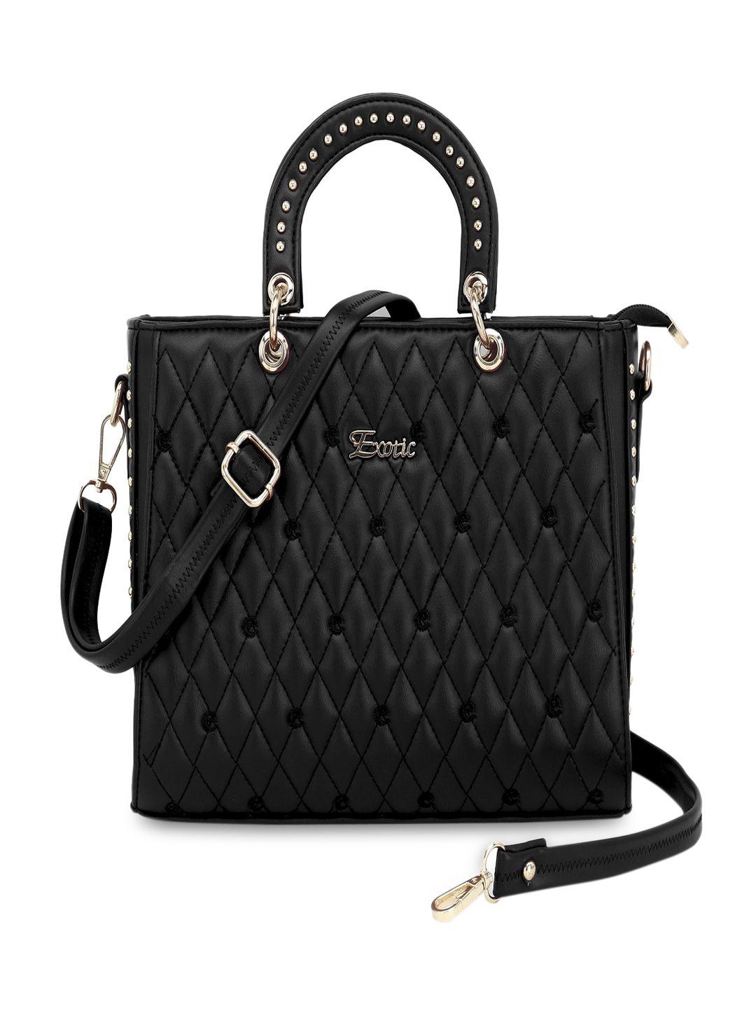 exotic black pu structured handheld bag with quilted