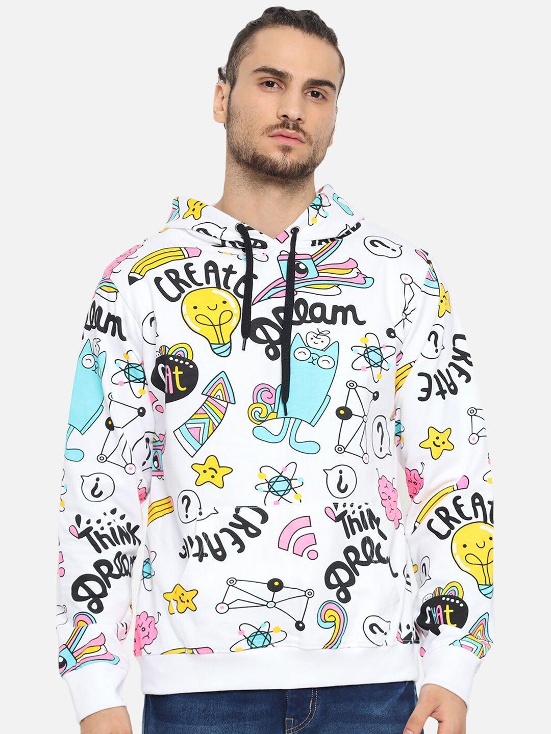 the dry state men multicoloured doodle printed fleece hooded sweatshirt